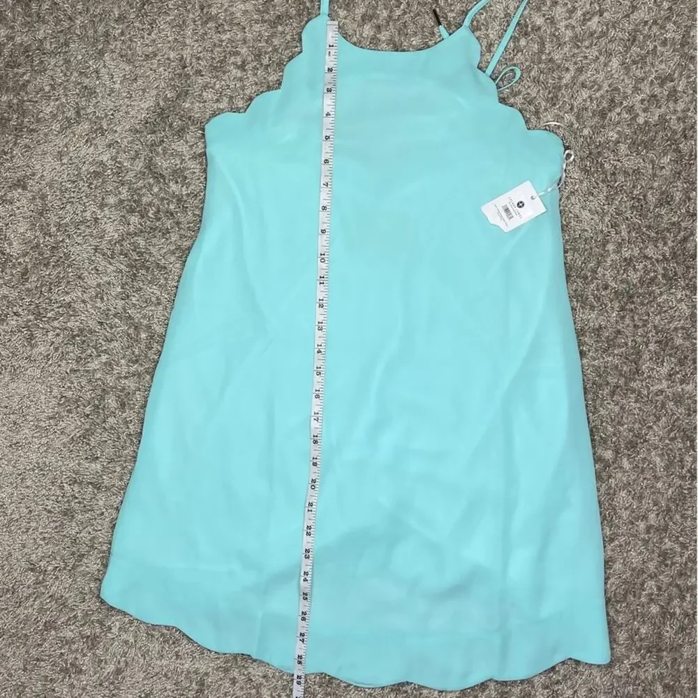 Lauren James Daisy Scallop Strappy Back Slip Dress Ocean Palm Aqua Size XS NWT